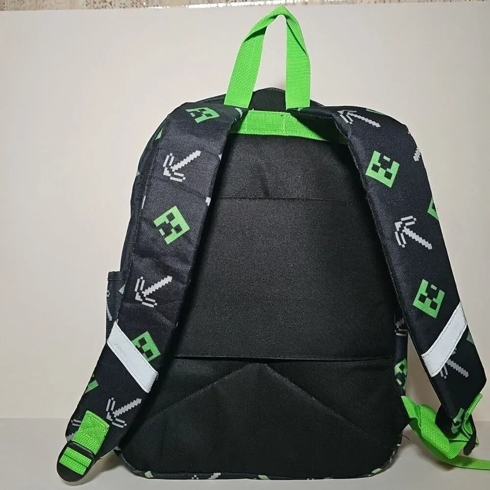 Minecraft Unisex Kids Black Green Pixel Print Adjustable Straps Laptop Backpack